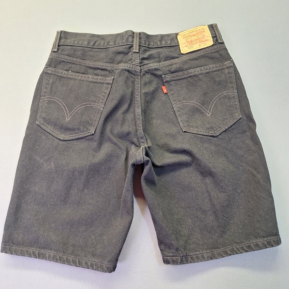Levis 505 Regular Fit Denim Shorts Mens 34 Black Cotton Jean Shorts 1686